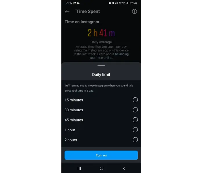 تنظیم ساعت اینستاگرام در بخش Daily limit