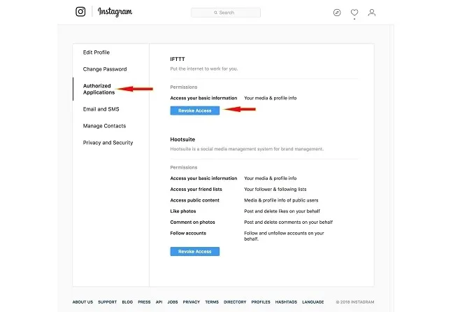 تنظیمات حذف رباتها و برنامههای جانبی برای رفع شادوبن اینستاگرام