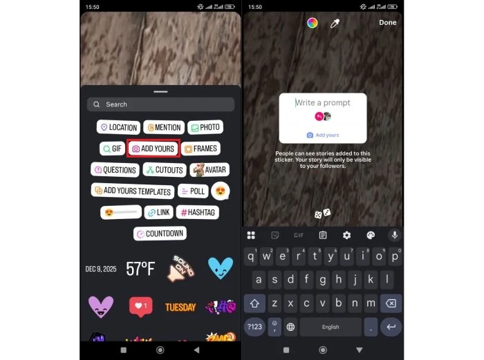 گذاشتن استوری مشترک با قالب Add Yours