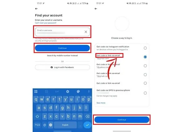 بازیابی پسورد اینستاگرام از طریق ایمیل
